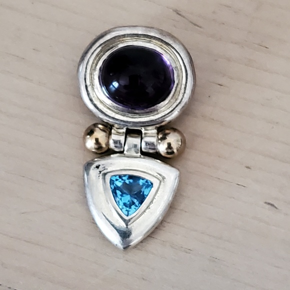 David Yurman Sterling 14K Gold Amethyst Blue Topaz Drop Dangle Earring Single